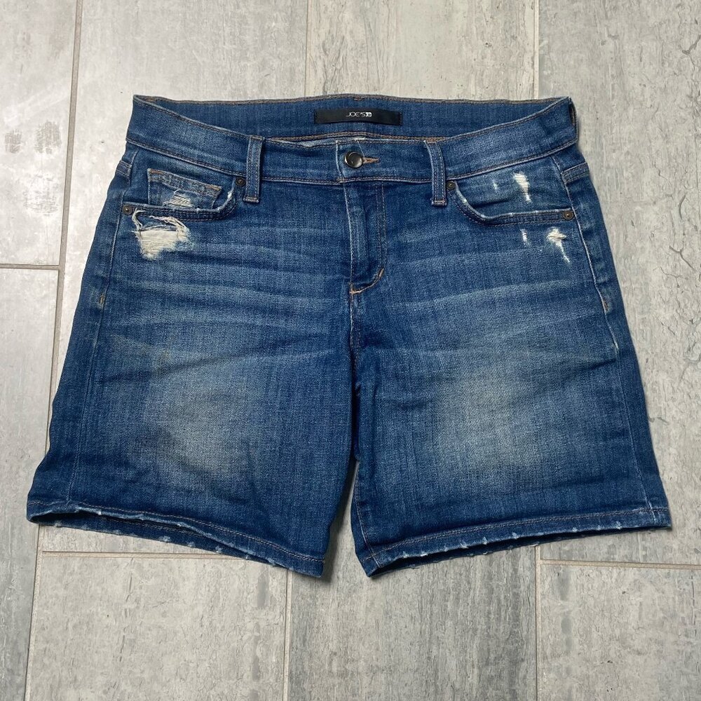 Joe's Distressed Denim Jean Shorts Mid Rise Relaxed Fit Medium Wash Size 25